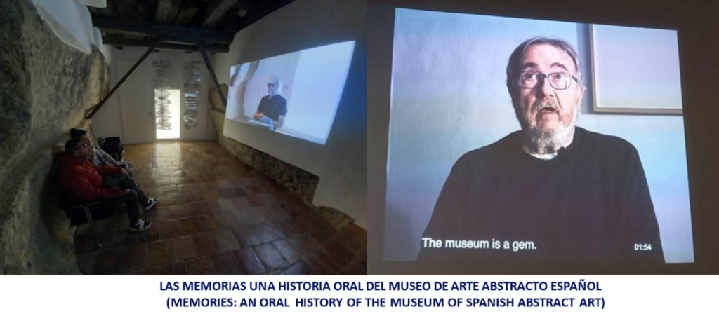 Projection of audio visual presentation Las Memorias Una Historia Oral del Museo de Arte Abstracto Español