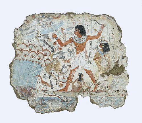 Fragment of a limestone tomb-painting representing the assessment of crops.