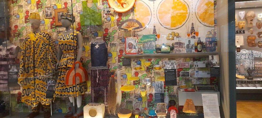 Photograph of the display at the Horniman Museum and Gardens, celebrating 60 years of Nigerian independence.