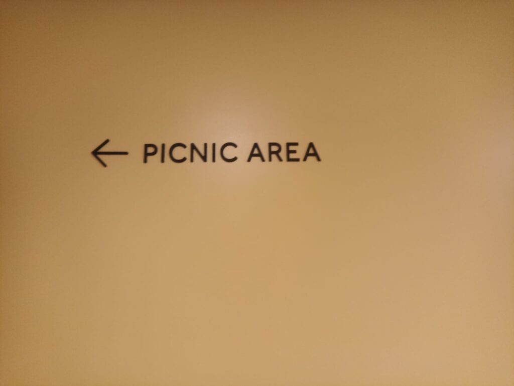 The 'picnic area' sign at the Manchester Museum