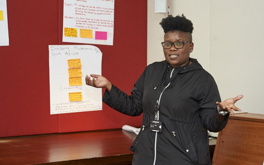 Getrude stood presenting.