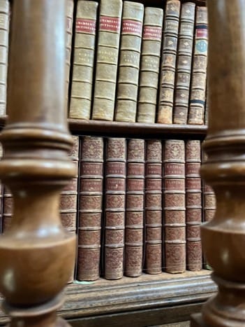 Photograph of a shelf of books.